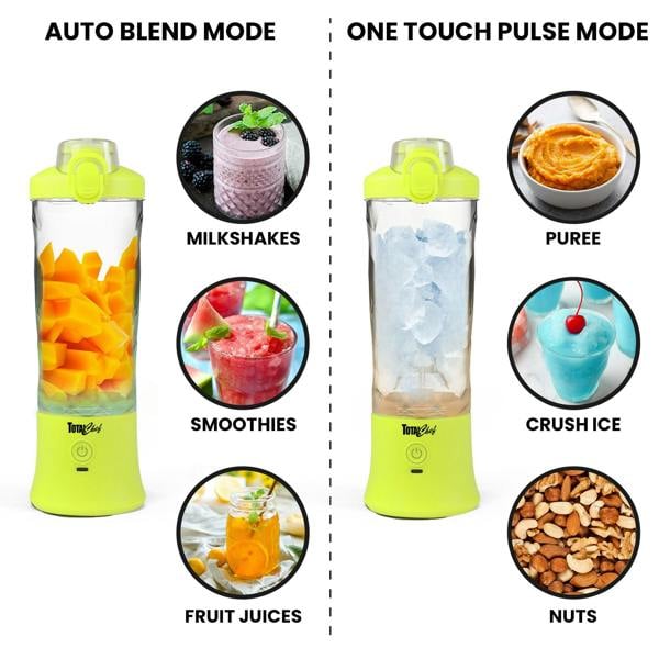 Total Chef 600ml Portable Blender USB Rechargeable Smoothie Maker for Gym & Travel (Yellow)