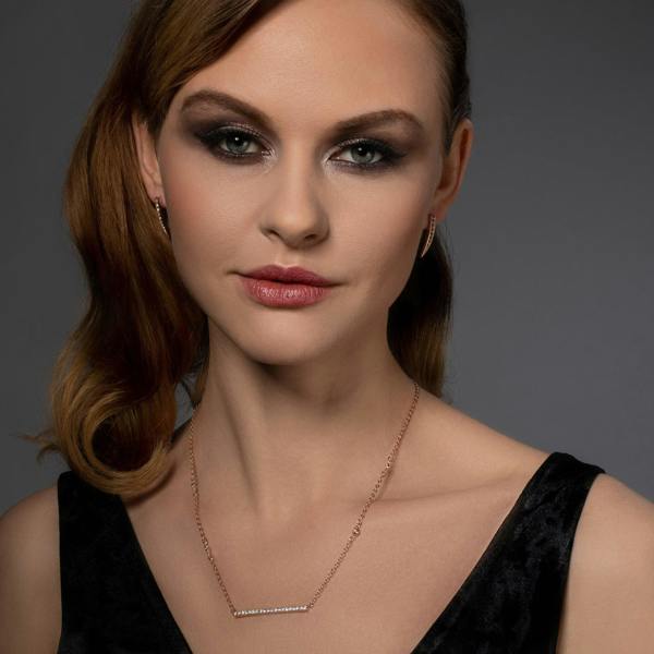 Rose Gold Bar Pendant Necklace with Cubic Zirconia - namana.london