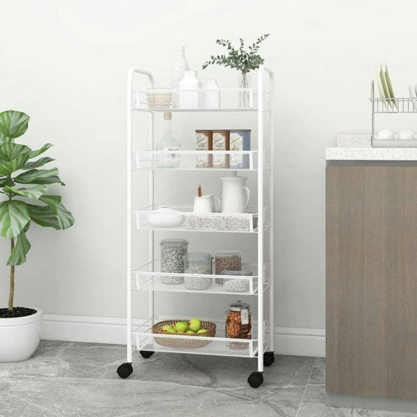 Berkfield 5-Tier Kitchen Trolley White 46x26x105 cm Iron