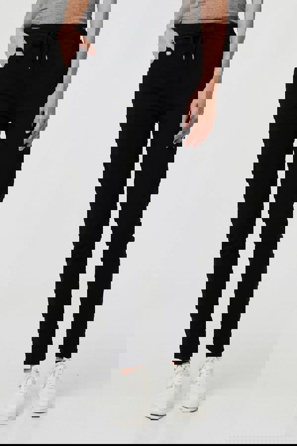 Black | Drawstring Tie Waist Tapered Trousers
