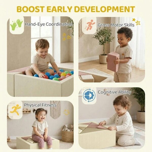 Soft Play 9 Piece Foam Climbing Blocks Soft Play Set with Tangram Play, Removable Cover for Kids Room, Ages 3-6 Years
