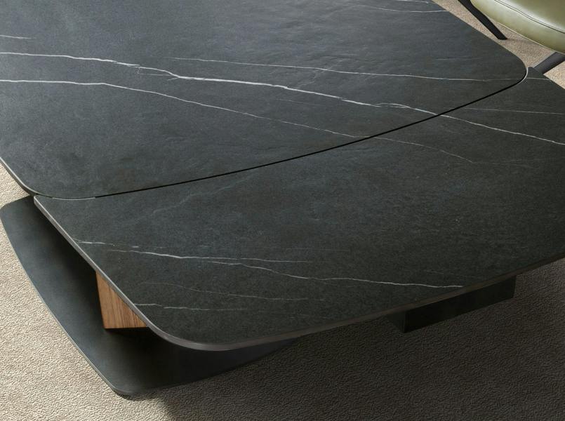 Angel Cerdá Oval extending dining table with porcelain marble and walnut barrel 1149
