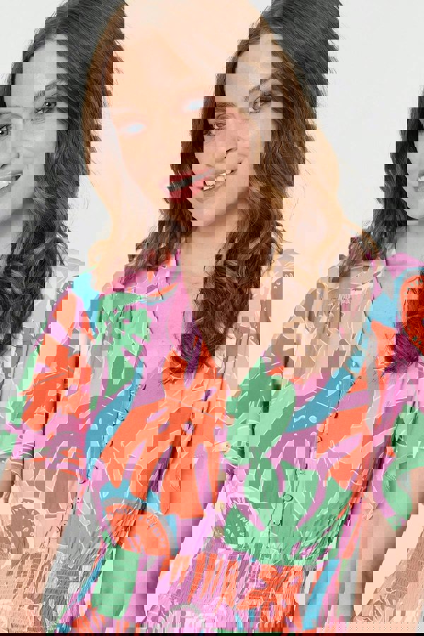 Pink | Abstract Shirred Knee Length Dress