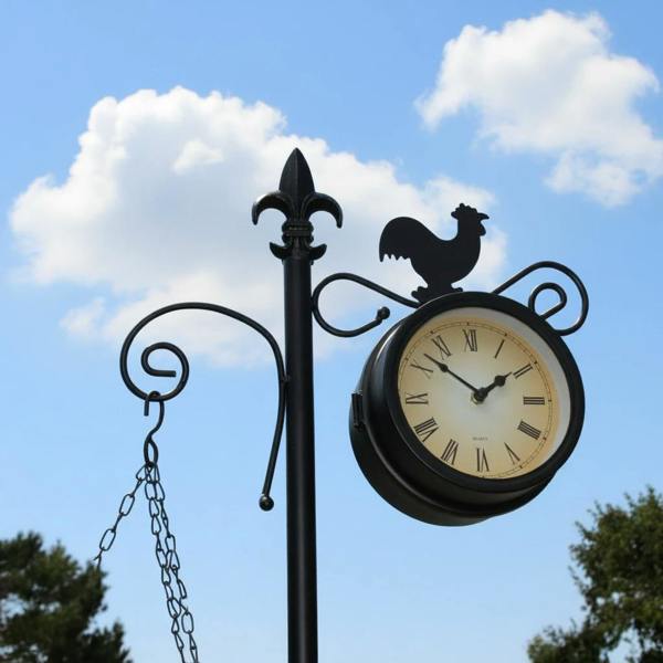 The Garden Marketplace Cockerel Design Garden Clock and Thermometer with Hanging Basket