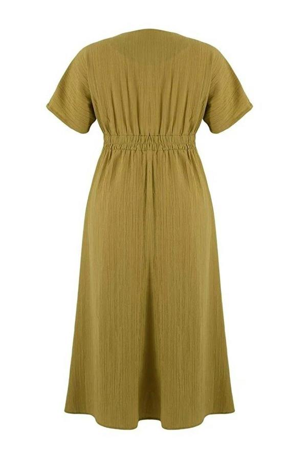 WOVCOR V-Neck Short Sleeve Textured Fabric Woven Maxi Plus Size Dress