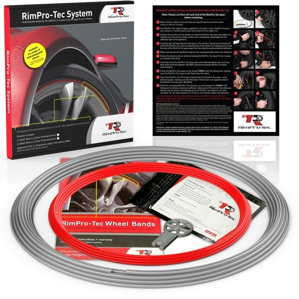 RimPro-Tec Group 4x Silver Base's 4x Red Pinstripe's / RimPro-Tec® Wheelbands™ car wheel styling kit