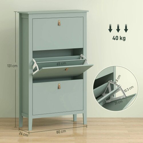 Wyld Haus Diveve Wooden Mint Green Modern 3 Drawer Shoe Cabinet Faux Leather Handles