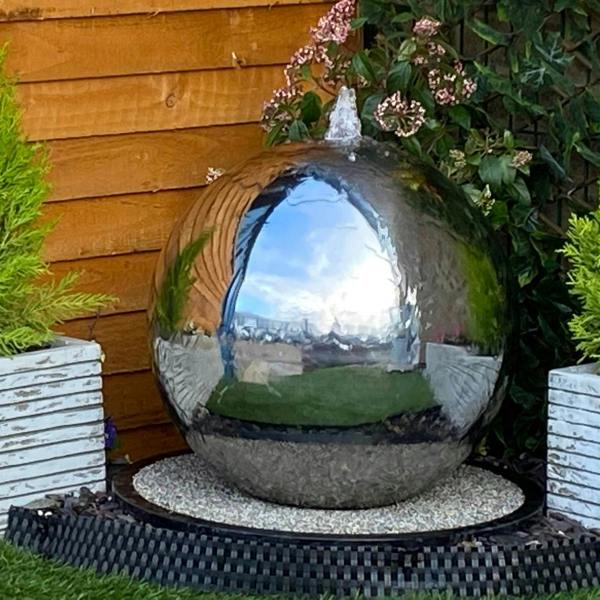 Tranquillity Water Features 50cm Stainless Steel Sphere Modern Metal Water Feature