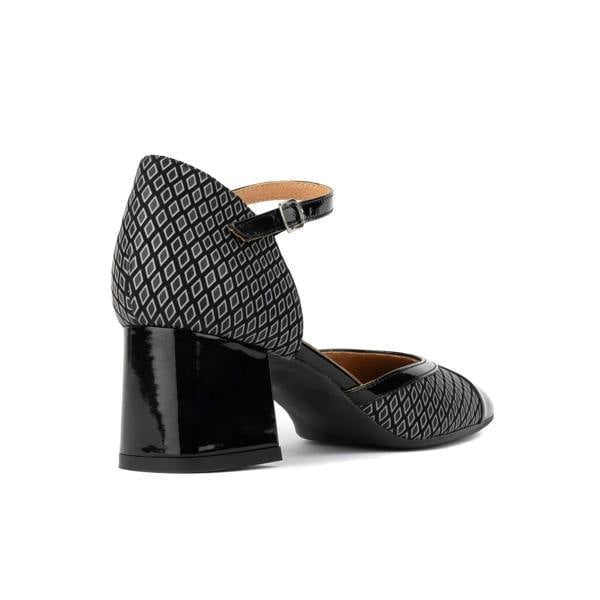 Embassy London Kemi -  Black & Grey Diamonds - Women's Leather Almond-Toe Block Heel