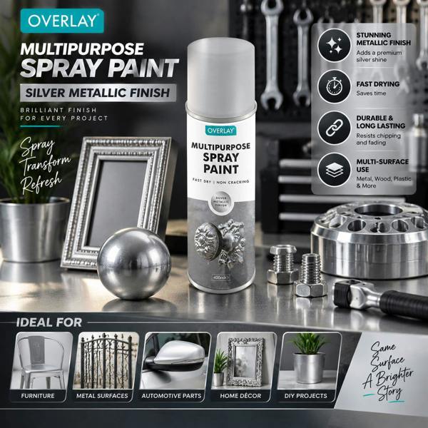 Overlay Silver Metallic 400ml Professional Spray Paint