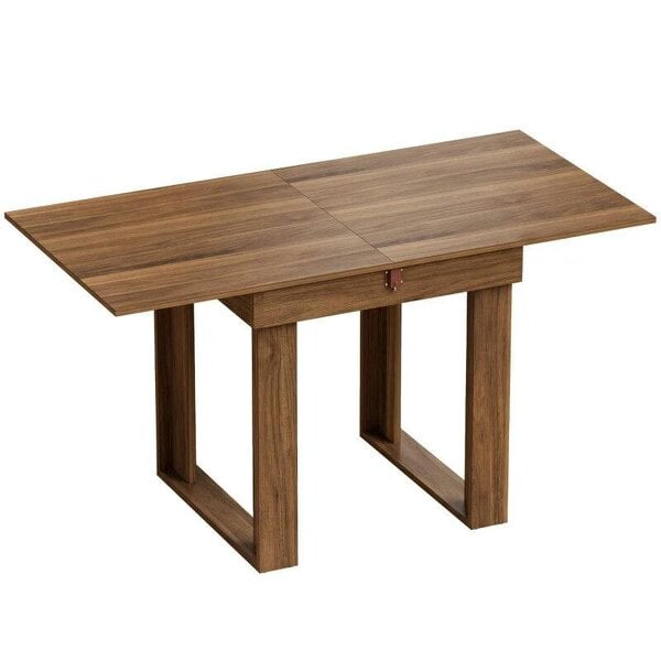 Folding Dining Table Under-Table Storage Extendable Kitchen Table Steel Rail Grey Wood Effect