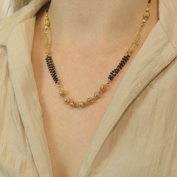 The Colourful Aura Gold Black Beaded Indian Asian Nazar Mangalsutra Choker Necklace