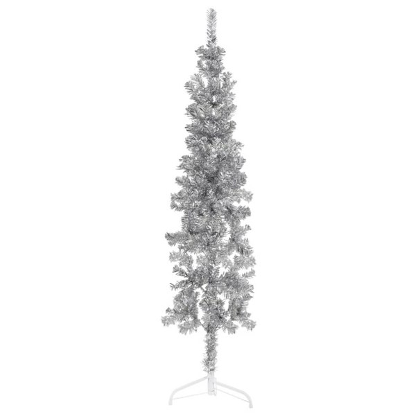 Berkfield Slim Artificial Half Christmas Tree with Stand Silver 180 cm