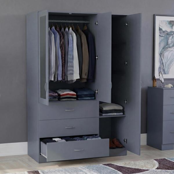 Vida Designs Riano 3 Door 3 Drawer Mirrored Wardrobe