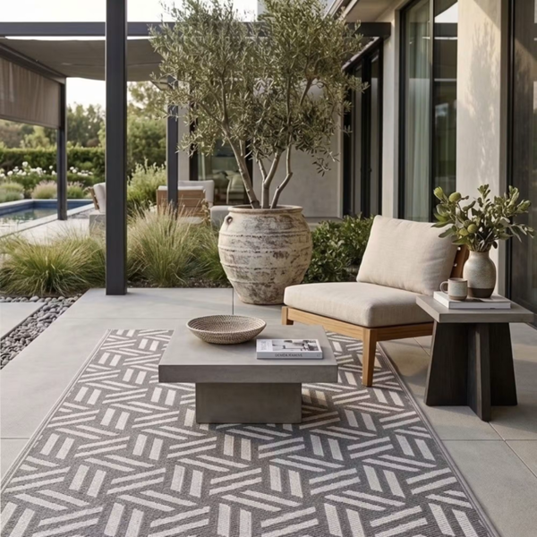 HOMESCAPES Outdoor Rug Luxury Waterproof Reversible Recycled, For Garden, Luna Geometric