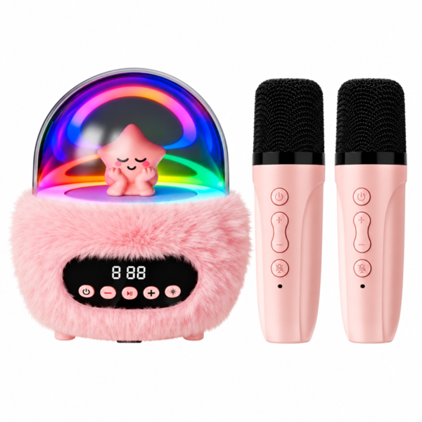 Obasyhig Cute Mini Speaker with Dual Wireless Mics - Pink