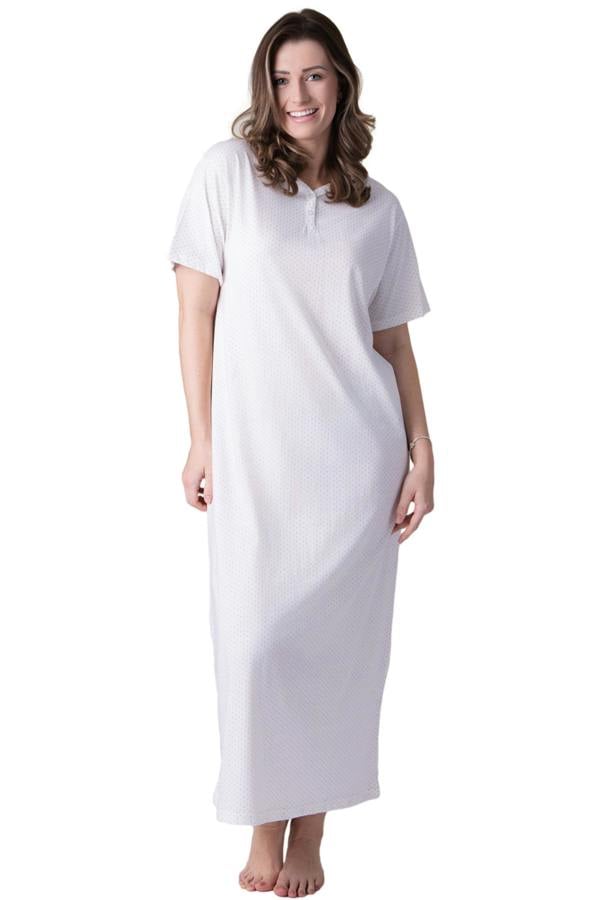Camille Womens 100% Organic Cotton Classic Full Length Short Sleeved Nightdress
