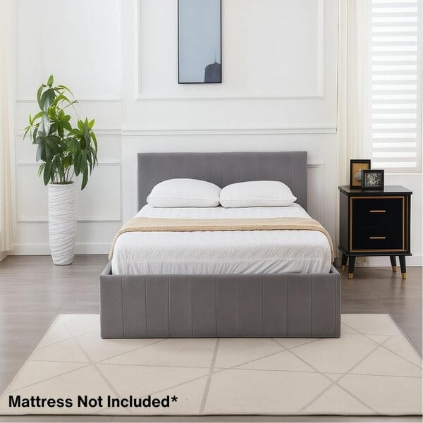 Kosy Koala Ottoman Bed Gas Lift Storage Grey 4ft Small Double Line Pattern Velvet Bedroom