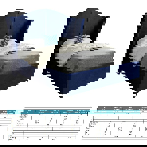 Casa Magna Zampa Curved Top Curved Winged Upholstered Soft Velvet Bed Frame - Blue