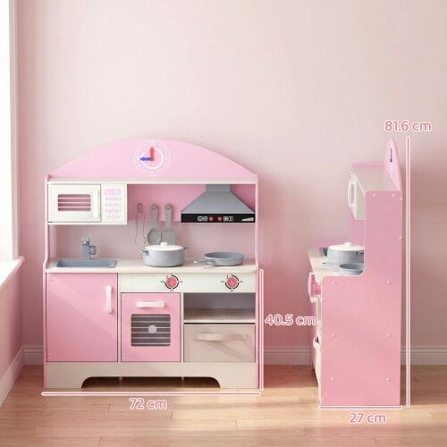 AIYAPLAY Kids Play Kitchen with Lights & Sounds, Fabric Drawer, Pink