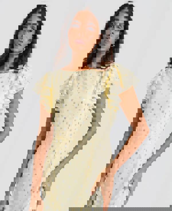 Needs No Label Lemon Flutter Sleeve Foil Midaxi Dress