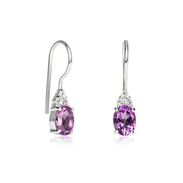 namana 925 Sterling Silver Oval Shaped Amethyst Drop Earrings