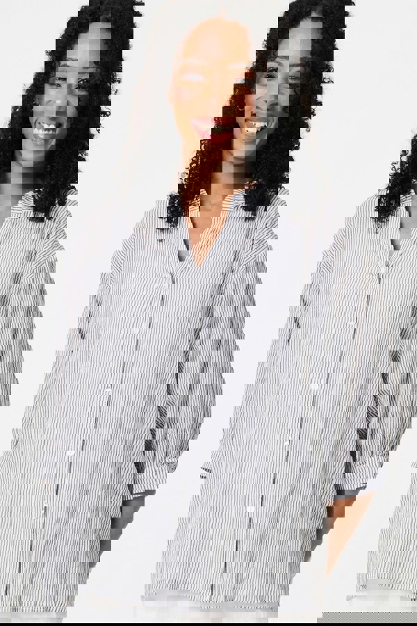 White | Pinstripe Relaxed Button Back Blouse