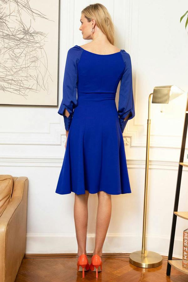HotSquash Blouson Sleeved Scuba Fit N Flare Dress