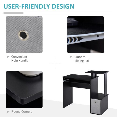 Wyld Haus Noelni 100cm Wooden Black Home Office Desk With Sliding Keyboard Tray Drawer And Shelving
