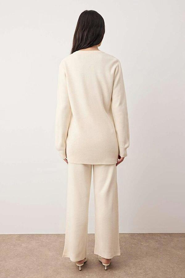WOVCOR 2-Piece Stone Buttoned Knit Top and Bottom Set