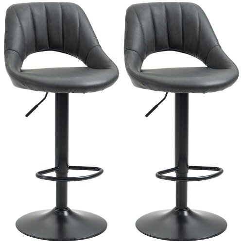 Wyld Haus Dova Lure Faux Leather Grey Swivel Bar Stools Set Of 2 With Backrest And Footrest