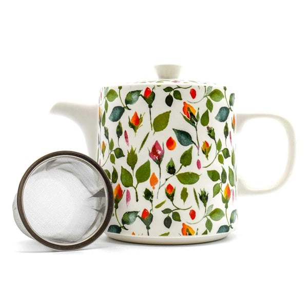 The British Gardening Company 1L Rosebud Ceramic Teapot with Stainless Steel Infuser