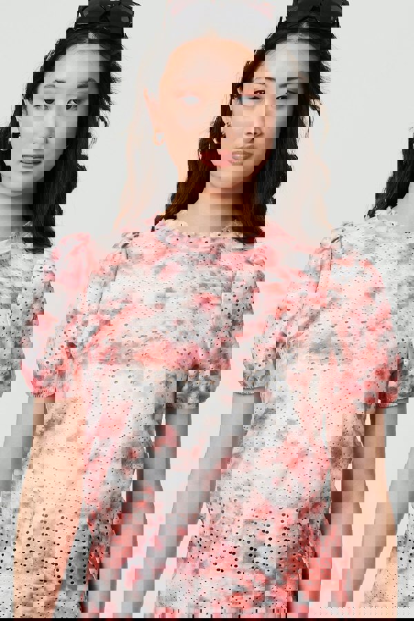 Orange | Tie Dye Cut Out Texture Short Sleeve Top
