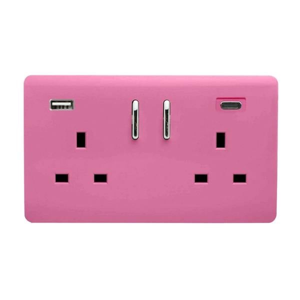Trendi Switch 2 Gang USB 3100mA Type A & C USB Plug Socket in Candy Pink