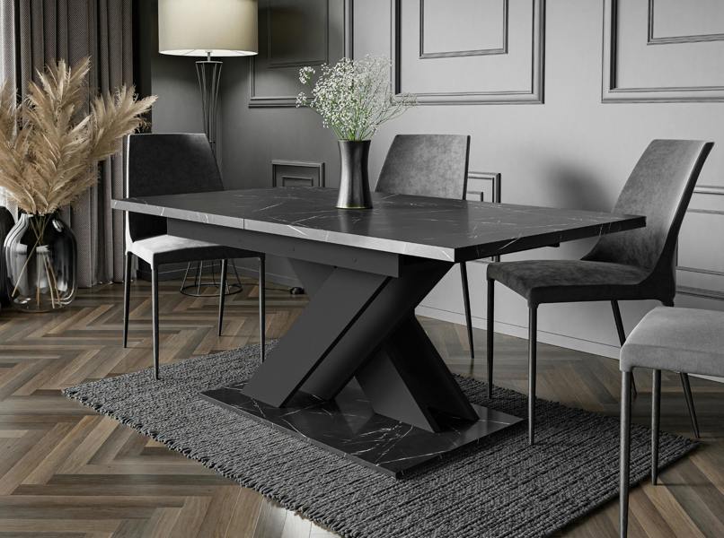 PHD Furniture BRONX Extendable Dining Table 140–180cm – Black Royal Marble Effect