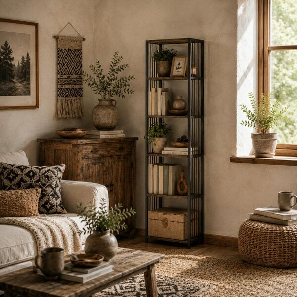 Wyld Haus Remo Metal And Wood Rustic Brown 5 Tier Bookshelf With Steel Frame