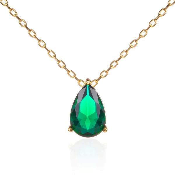 Gold Plated Green Pear Pendant Necklace for Women. - namana.london