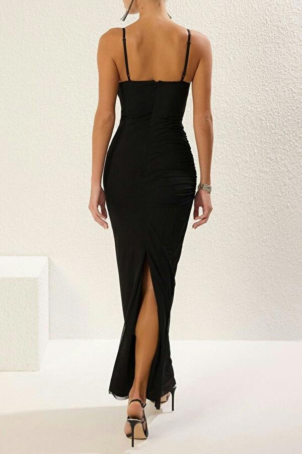 WOVCOR Tulle Knit Midi Elegant Evening Dress