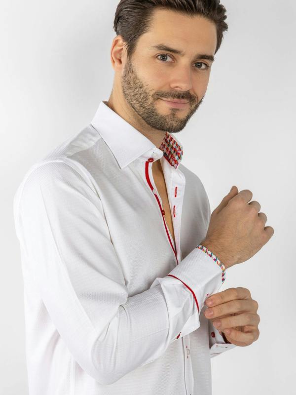 TEXTURED JACQUARD SHIRT W/ HOUNDSTOOTH INSERT - Claudio Lugli Shirts