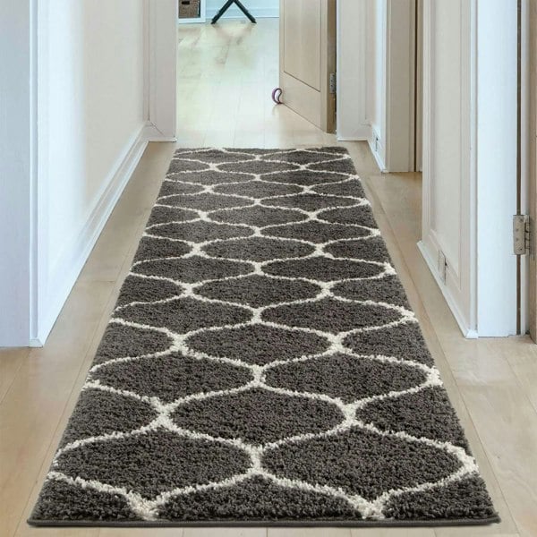 Trellis Design Thick Shaggy Area Rugs Dark Grey