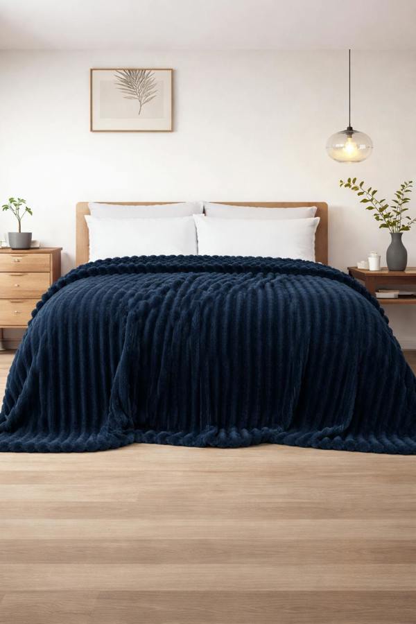 Dyzi Supersoft Ribbed Fleece ThroBlanket for Couch & Bed – Cozy Jacquard Home Blanket