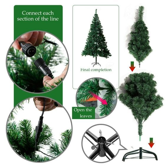 Shatchi 5ft to 7ft Pre-Lit Artificial Christmas Trees with Multicolour LEDs, PVC and Metal Stand