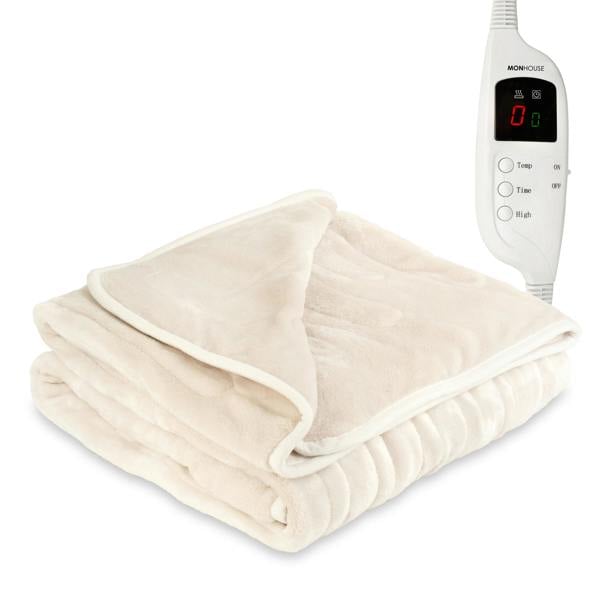 MONHOUSE Heated Electric Throw 9H Timer 9 Heat Setting Fleece Blanket