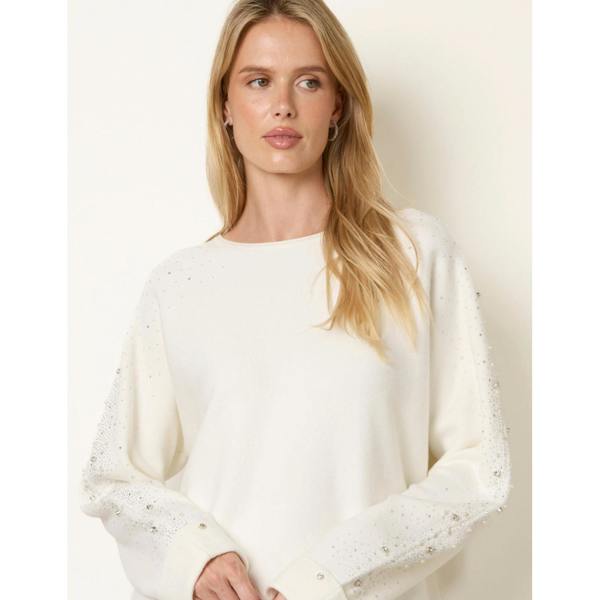 Blue Vanilla Diamante Sleeve Round Neck Knit Jumper