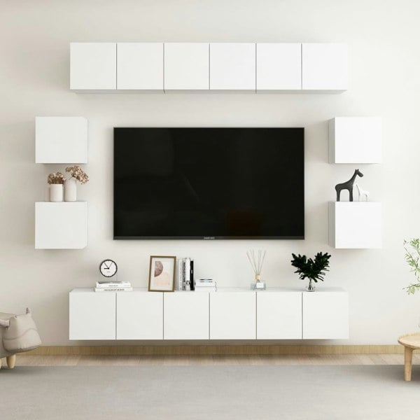 Berkfield 10 Piece TV Cabinet Set White Engineered Wood
