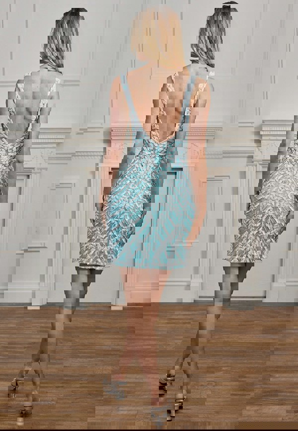 ANGELEYE Plunge Neck Sequin Embellished Mini Dress - Turquoise