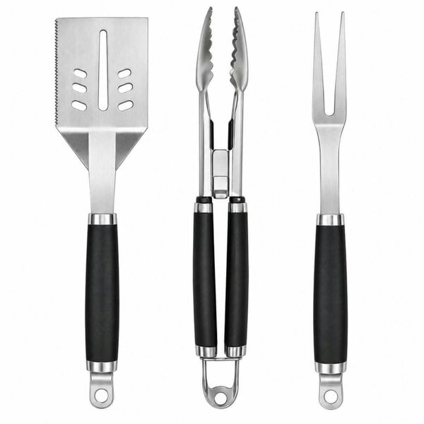 Dyzi 3 Piece Stainless Steel BBQ Tool Set 39.42cm Grilling Utensils