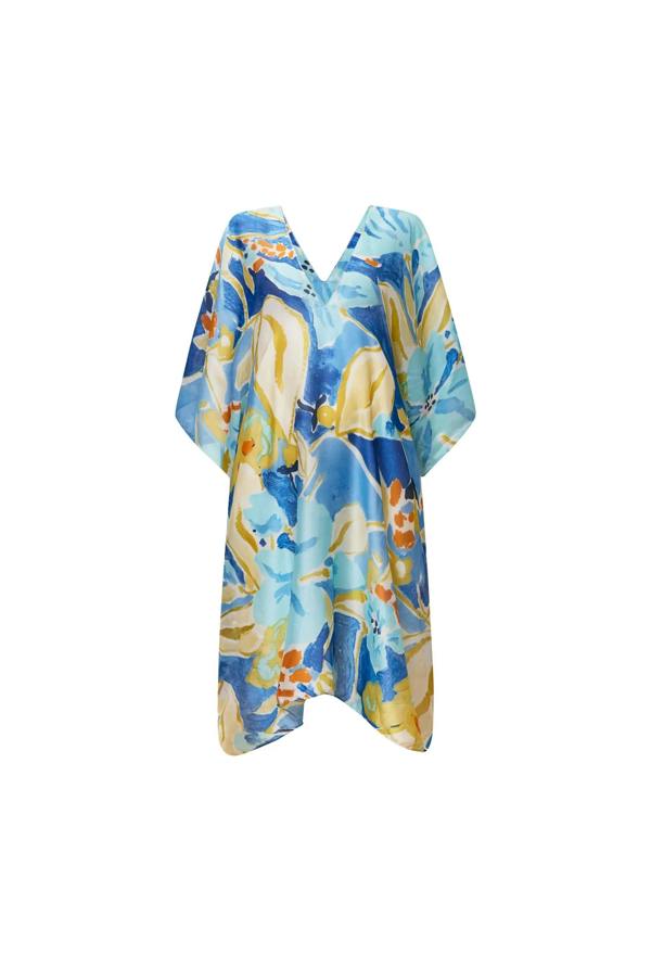 James Lakeland Blue Abstract Floral Kaftan