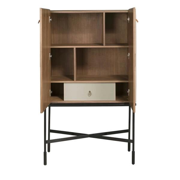 Angel Cerdá Tall Sideboard in Leatherette, Walnut and Black Steel 3280