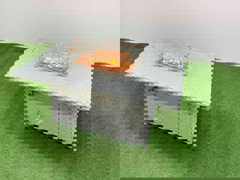 Fimous 8 Seater Rattan High Back Lounge Sofa Set with Fire Pit Dining Table, 2 Chairs, Side Table & 2 Sofas - Light Grey